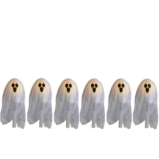 30" LED Lighted White Ghost Outdoor Halloween Lawn Stakes Set, 6ct.